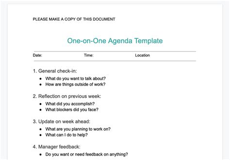 Weekly Employee One On One Meeting Template Doc