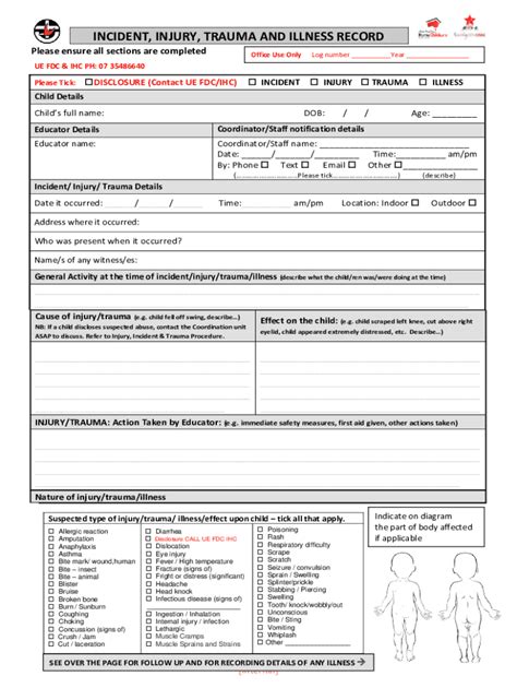 Fillable Online Incident Injury Trauma And Illness Record Form By