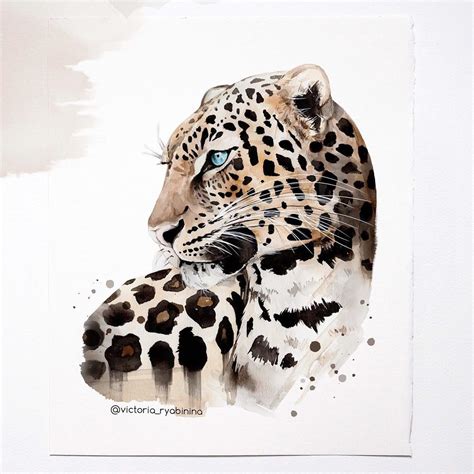 Victoria Ryabinina Watercolor Leopard Художественные картины