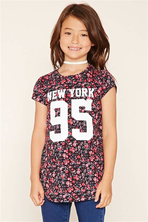 Forever 21 Girls A Knit Cotton Tee Featuring A New York 95 Graphic