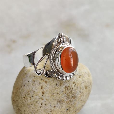Natural Carnelian Ring Sterling Silver Ring High Etsy