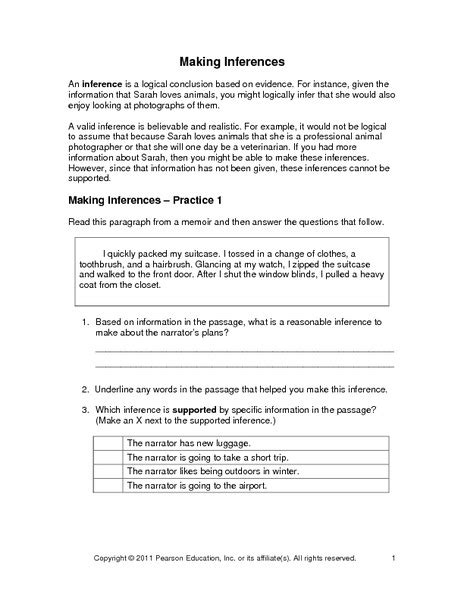 Making Inferences Worksheet For 5th Grade Lesson Planet