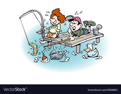 Cartoon Of Two Boys On Fishing Trip Royalty Free Vector