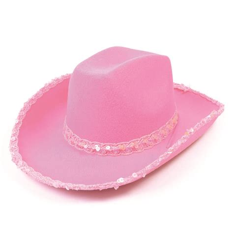 Pink Cowboy Felt Hat With Sequins Fancy Dress Ladies Cowgirl Hen Fancy