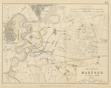 Antique Plan Of The Battle Of Marengo Near Alexandria Italy 1852 For