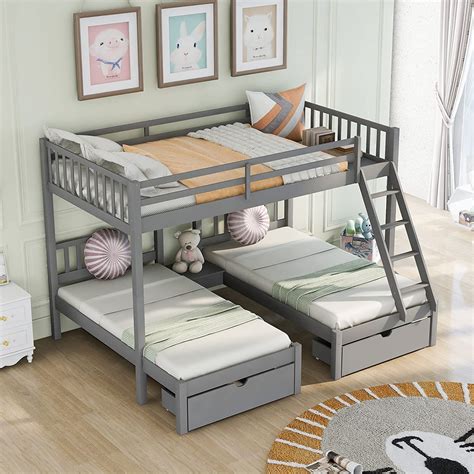 Buy Kupet Full Over Twin And Twin Bunk Bed Wood Triple Bunkbeds With