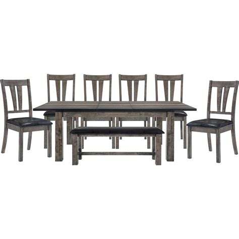 | modern dining room gray rectangular table w. Drexel 8-Piece Weathered Gray Dining Set: Table, 6-Upholstered Chairs and Bench-99001-PU8PC1-WG ...