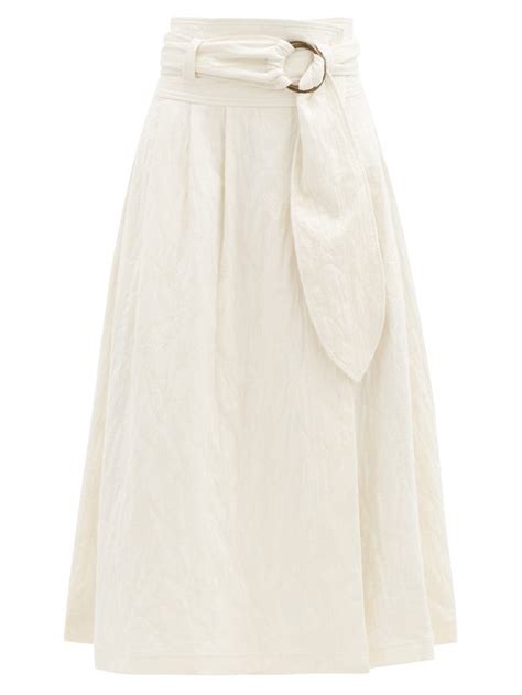 White Esperanza Belted Organic Cotton Blend Midi Skirt Mara Hoffman MATCHESFASHION US