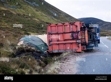 Overturned Heavy Goods Lorry Road Accident A93 Braemar To Glenshee