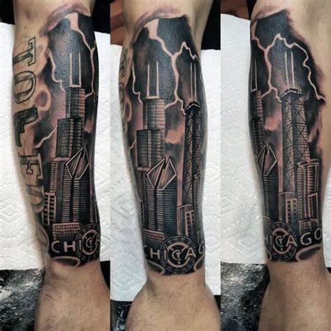 20 Chicago Skyline Tattoo Designs For Men Urban Center Ink
