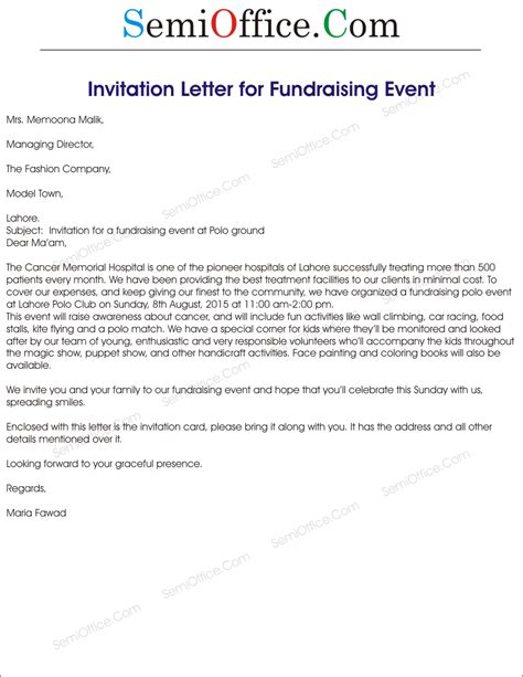 Following is a sample invitation letter for visit visa of ireland. Fundraising Event Invitation Letter Sample