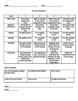 At poemsearcher.com find thousands of poems categorized into thousands of categories. Acrostic Poem Rubric by Teacher's Toolbox | Teachers Pay ...