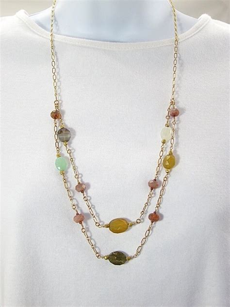 Chain And Colorful Gemstones Necklace Multi Colored Gems Etsy