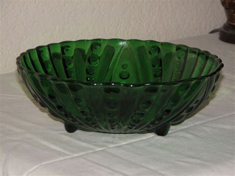 vintage 70s hobnail emerald green glass bowl swirl beautiful green glass bowls green glass