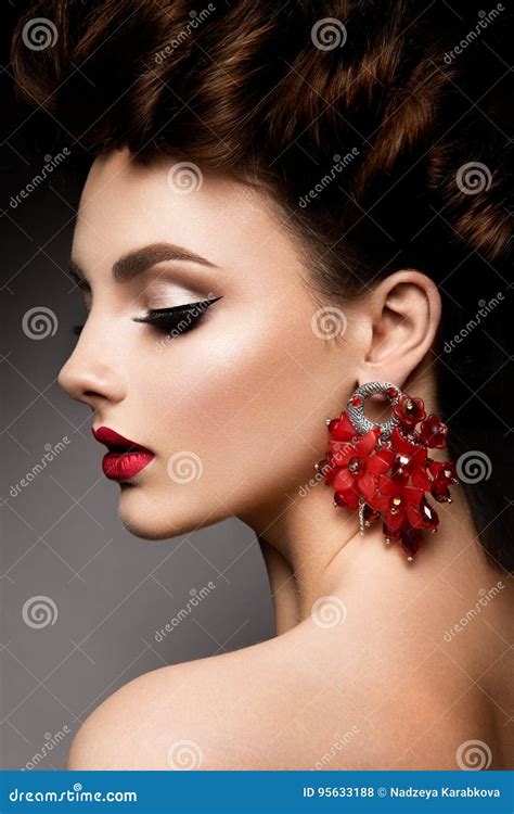 Beauty Woman With Blue Eyes And Red Lips Stock Photo Image Of Lips