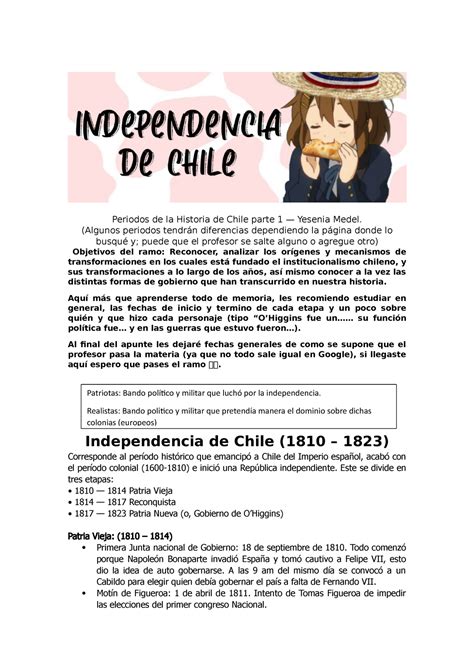Períodos Históricos Independencia De Chile Periodos De La Historia