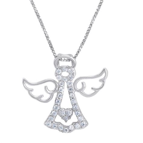 Sterling Silver Angel Pendant Necklace With Cubic Zirconia Ebay