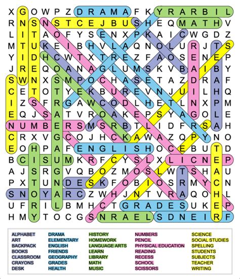 Challenging Back To School Word Search For Kids