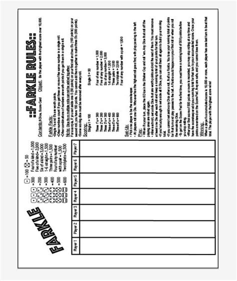 Pdf 85x11 Farkle And Farkle Rules One Page Etsy