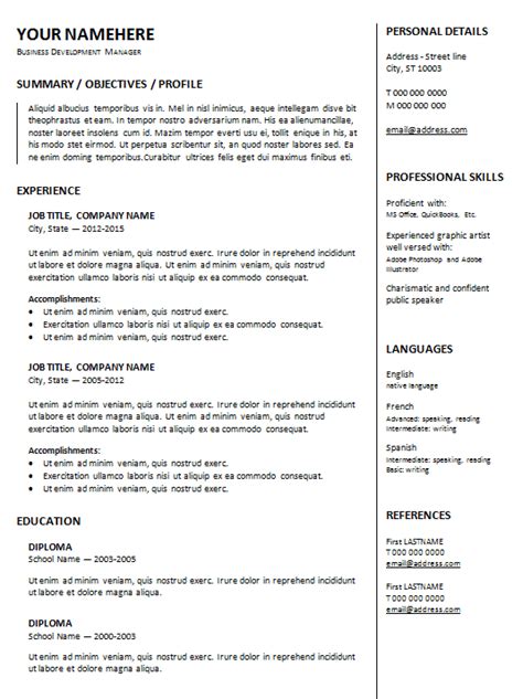 Resume Template With Columns Resume Themplate Ideas