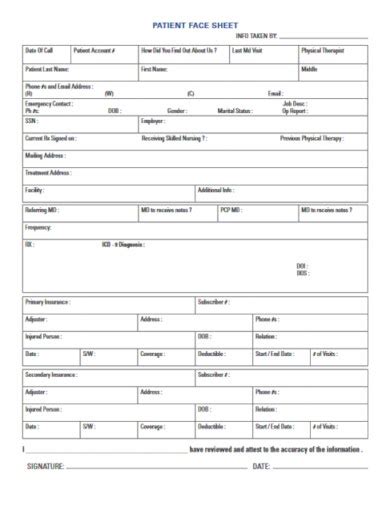 12 Medical Face Sheet Templates Word Pages Pdf