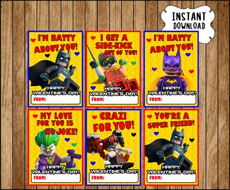 Mark anderson delivers a nostalgic batch of batman '66 valentines. Lego Batman Valentine's Day Cards instant download, Printable Lego Batman Valentine Cards, Lego ...