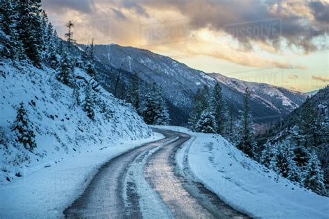 Snow On Winding Mountain Road Stock Photo Dissolve