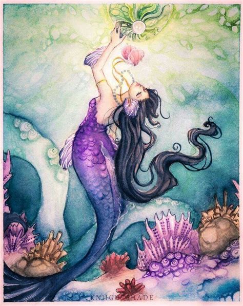 Beautiful Purple Mermaid With Long Flowing Black Hair Mermaid
