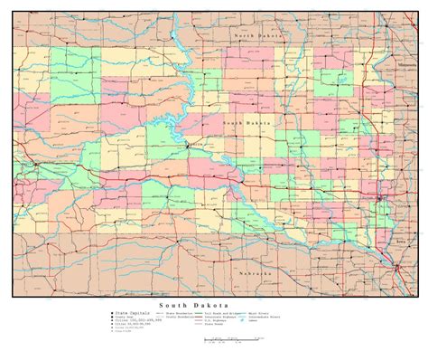 Large Detailed Administrative Map Of South Dakota State With Roads