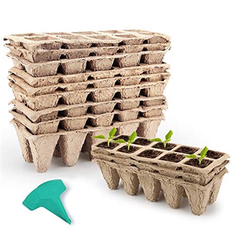 Growneer 12 Packs Peat Pots Seed Starter Trays 120 Cells Biodegradable