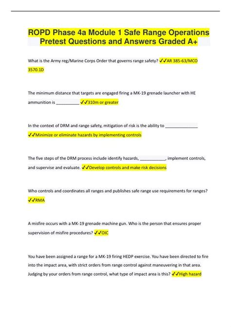 ROPD Phase 4a Module 1 Safe Range Operations Pretest Questions and