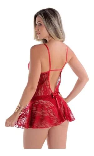 Camisola Sexy De Renda Sensual Com Calcinha Luxo Vermelha Parcelamento Sem Juros