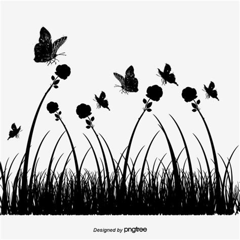 Decorative Flowers And Butterfly Silhouettes Flowers Butterfly In