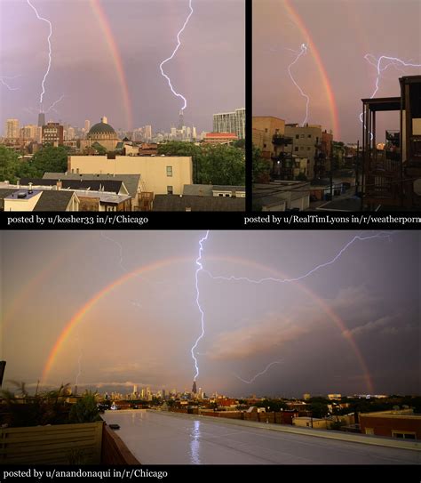 Double Lightening Strike With Rainbow Captured From 3 Different Angles