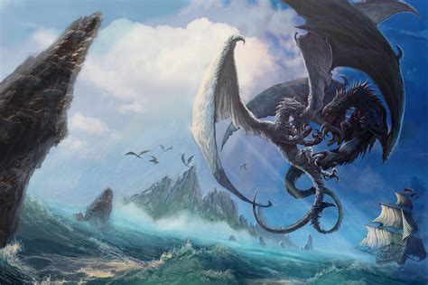 Wallpaper Fantasy Art Artwork Dragon Creature Sea Sailing Ship