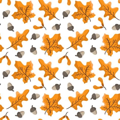 Premium Vector Seamless Pattern Autumn With Pumpkins Leaves And Acorn