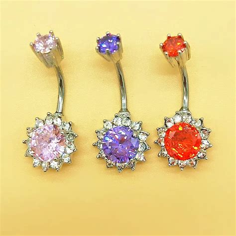 2017 New Fashion Crystal Flower Belly Button Rings Surgical Steel Body Jewelry Sexy Navel