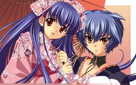 Wallpaper Anime Girl Couple Kimono Hair Blue 1920x1200