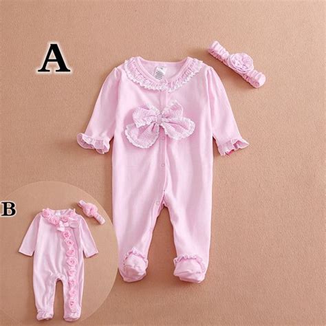 2020 Ins Pink Baby Onesies Infant Flower Headbands Newborn Jumpsuit