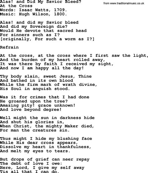 Alas And Did My Savior Bleed By Isaac Watts Christian Lyrics