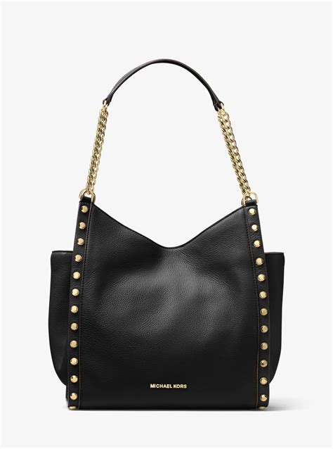 Lyst Michael Kors Newbury Studded Leather Chain Tote Bag In Black