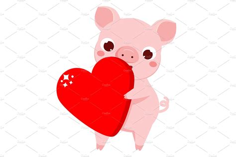 Cute Cartoon Pig With Heart Animal Illustrations ~ Creative Market