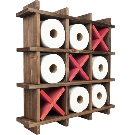 Excello Global Products Rustic Wooden Toilet Paper Holder Tic Tac Toe