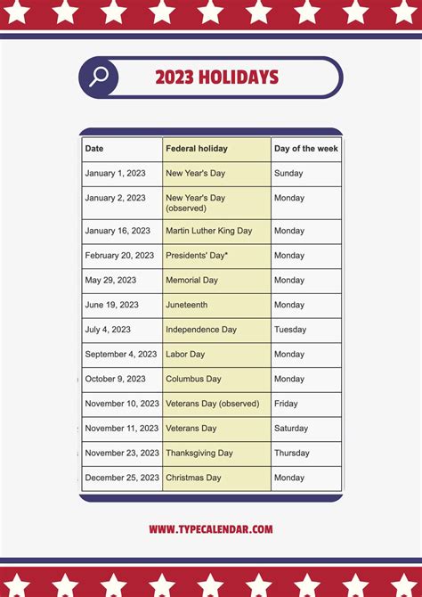 Holiday Calendar For 2023 Usa Get Calendar 2023 Update