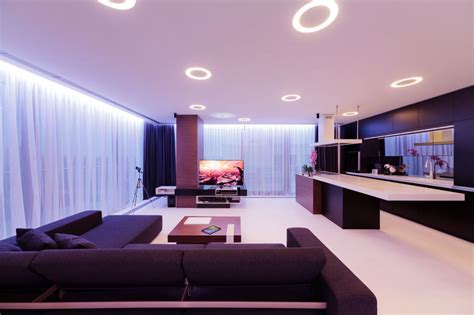 Modern Brown White Living Room With Recessed Ceiling Light Interior
