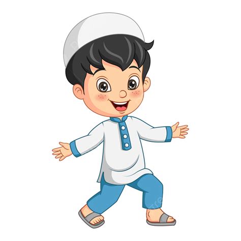 Happy Muslim Boy Cartoon Posing Funny Cartoon Graphic Png And Vector