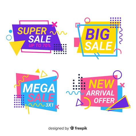 Free Vector Pack Of Colorful Sale Banners In Memphis Style