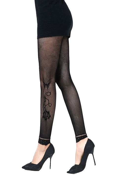 Collant Résille Noir Tatouage Motif Fleur Papillon Pied Nu