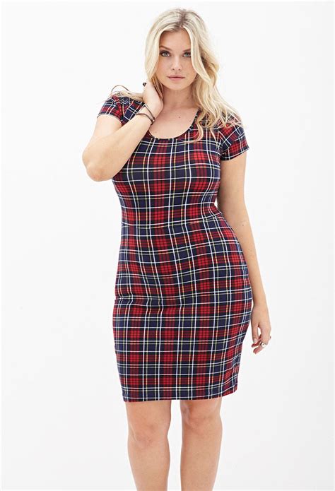 Lyst Forever 21 Plus Size Tartan Plaid Bodycon Dress In Red