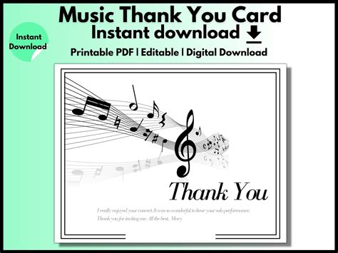 Small Music Thank You Card Thank You Music Teacher Customizable
